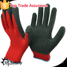 SRSAFETY cheap 10 gauge polycotton crinkle latex coated/yarm seamless glove/safety gloves